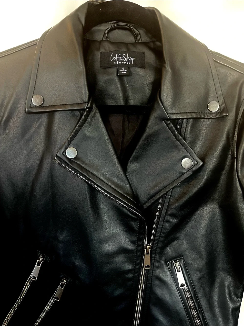 CoffeeShop Black Faux Leather Asymmetrical Moto Jacket Small - Picture 2 of 11